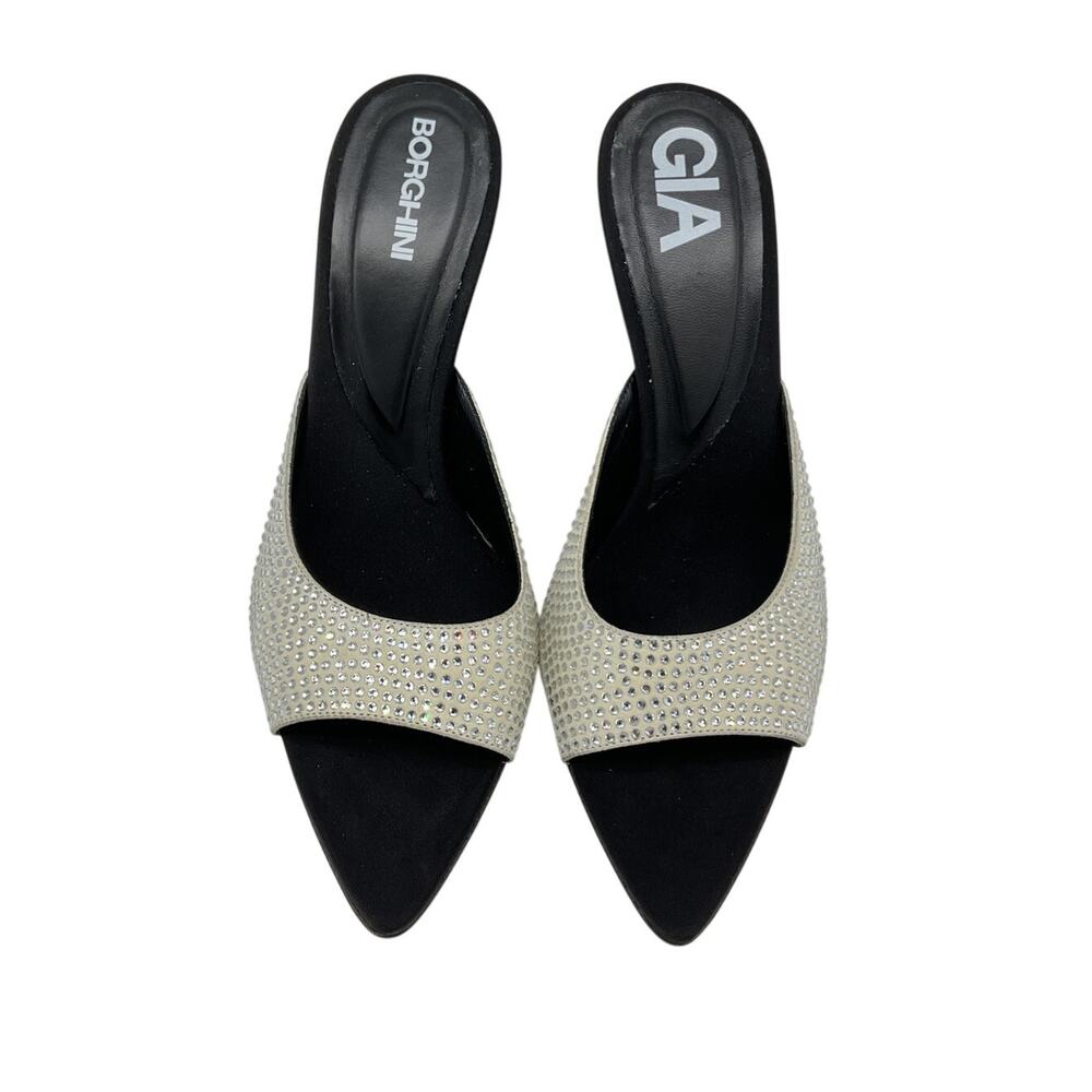 Gia Borghini Embellished Black Peep-Toe Sandals Size 38.5 EU / US 8.5 - Picture 4 of 6